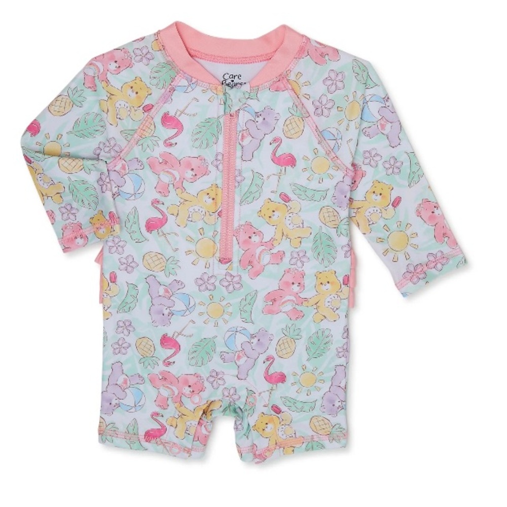 Care Bears toddler girls one piece ruffle swimsuit romper; size: 12M